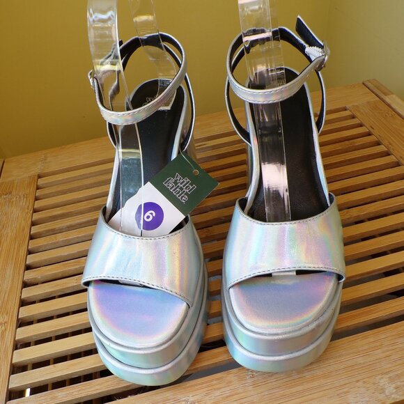 Wild Fable Women's Platforms Iridescent Silver Chunky Heels Womens Size 6 - Picture 3 of 14